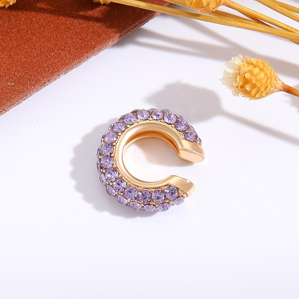 Retro Fashion C-Shaped Bling Ear Clips with Colored Diamonds - Trendy No-Pierce Earrings