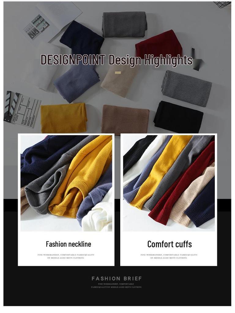 Men's White Round Neck Long Sleeve Knit Sweater for Spring, Autumn, and Winter