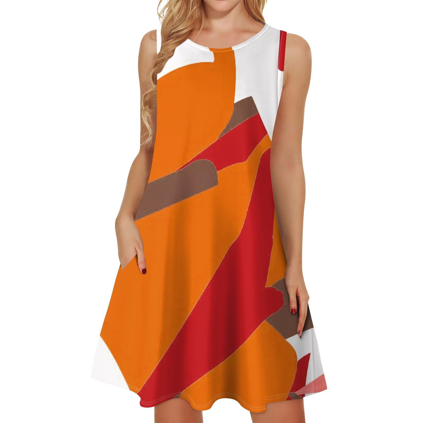 

Женские летние платья, свободные сарафаны без рукавов с U-образным вырезом и карманами XL жёлтый