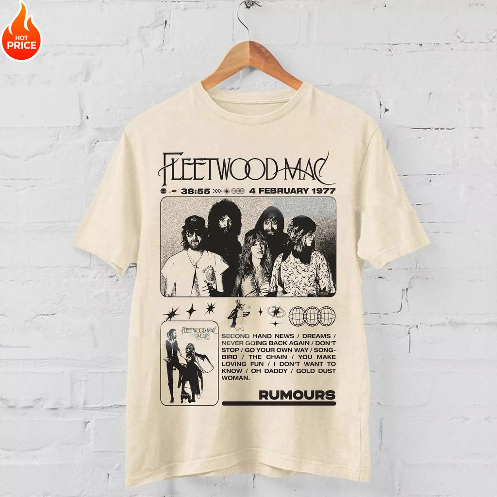 Summer New Men's T-Shirt Vintage 90s Fleetwood Mac Rumors 1977 Music Band T-Shirt Vintage Fashion Unisex Short Sleeve Top
