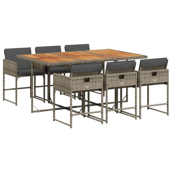 VidaXL 7-piece Garden Dining Set and Cushions Grey Rattan 3278041