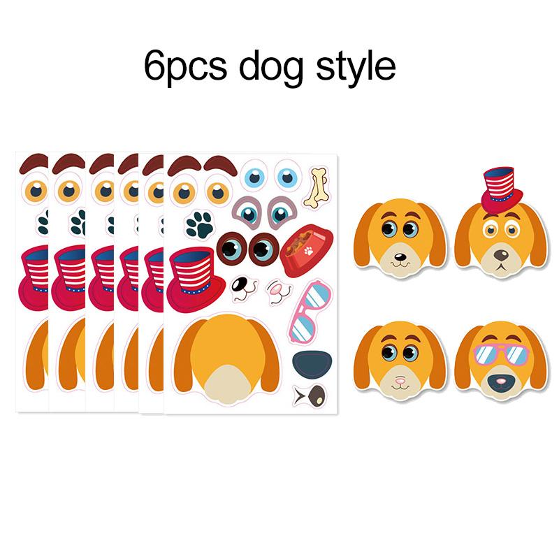 6 arkuszy Naklejki zmieniające twarze zwierząt Zabawki Kreskówkowe Wodoodporne Naklejki Wielokrotnego Użytku Zarządzanie Emocjami i Umiejętność Ekspresji TMZ