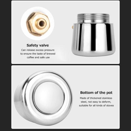 Coffee Pot, Stainless Steel Electric Mocha Coffee Maker with Filter, European Style Coffee Cup, Silver, 600ml