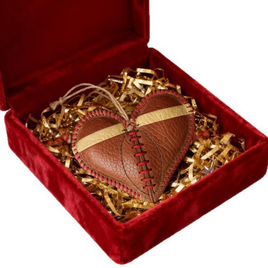 Vintage Football Heart Hanging Decoration Handmade Faux Leather Love Heart Shaped Football Hanging Ornament Sports Fans Collectible Gift