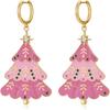 Charming Geometric Pink Christmas Tree Earrings And Necklace For Trendy Winter Fashion