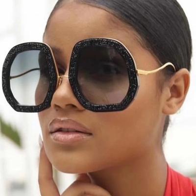 Big Frame Crystal Sunglasses for Women Luxury Cooling Designer Shades Femme Sun Glasses UV Protection