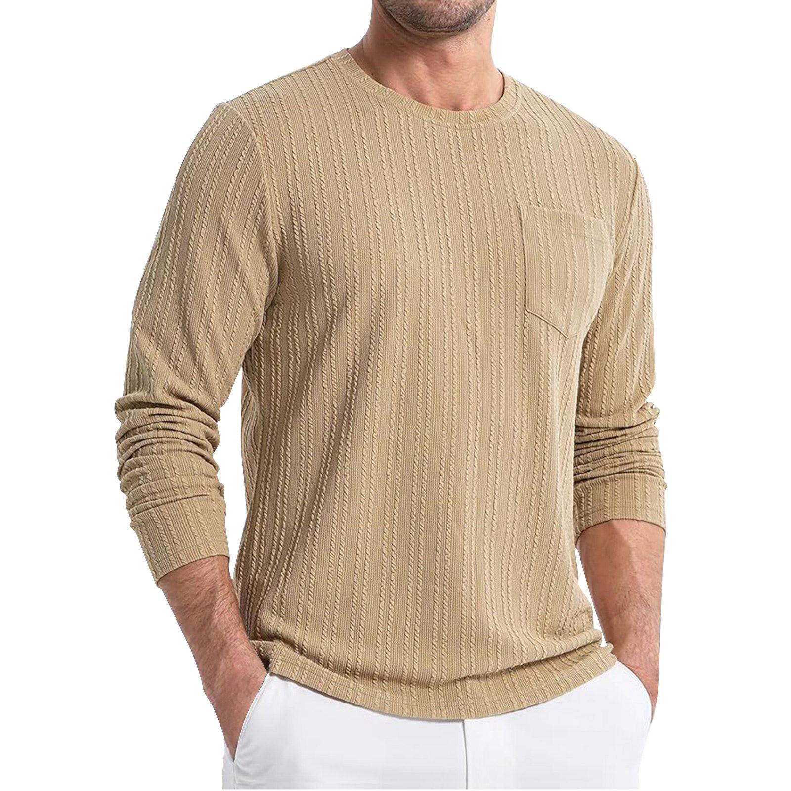 

Мужские весенние однотонные топы с круглым вырезом и длинными рукавами в стиле ретро, мужские повседневные модные топы XL хаки