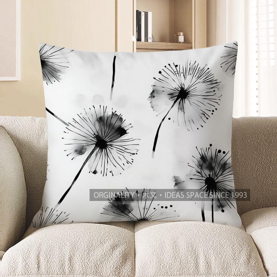 Home Decor Black Dandelion Pattern Decorative Pillow Cover Pattern Cushion Cover Suitable For Sofa Bedroom Car Pillow Cover