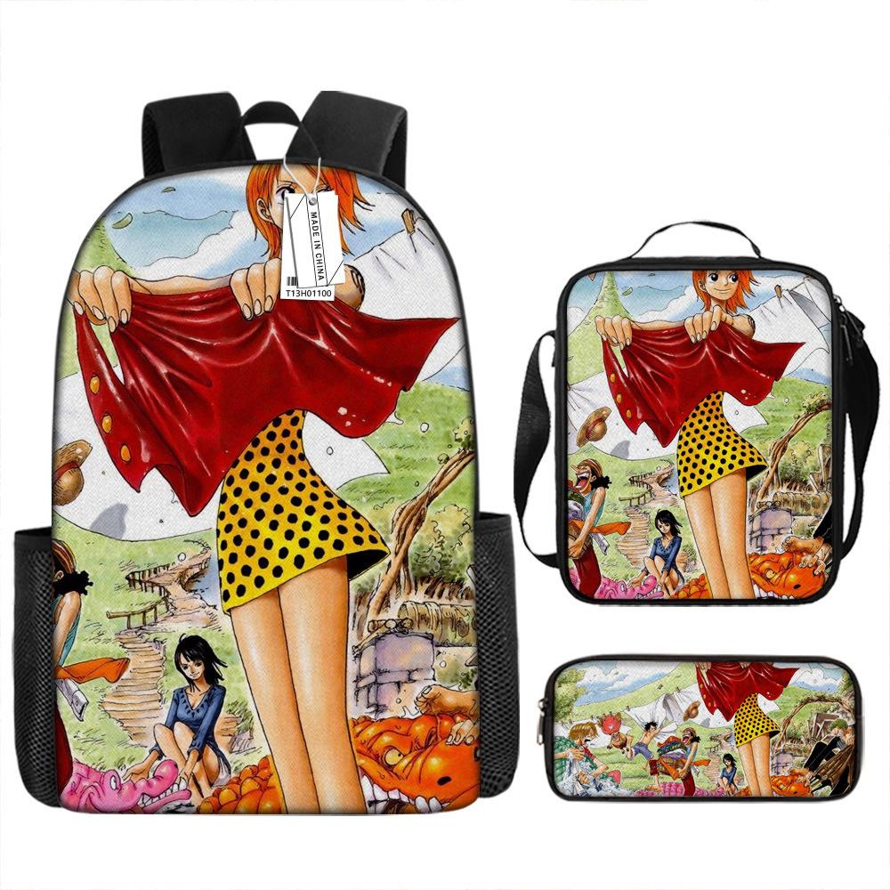 Peripheral ONE PIECE Student School Bag Cartoon School Bag Children's Backpack Three-piece Satchel