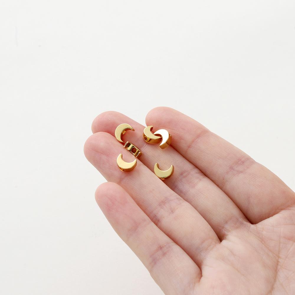 20pcs/bag 14K 18K Gold Color Plated Moon Shape Loose Spacer Beads With Hole For DIY Jewelry Necklace Bracelet Accessories