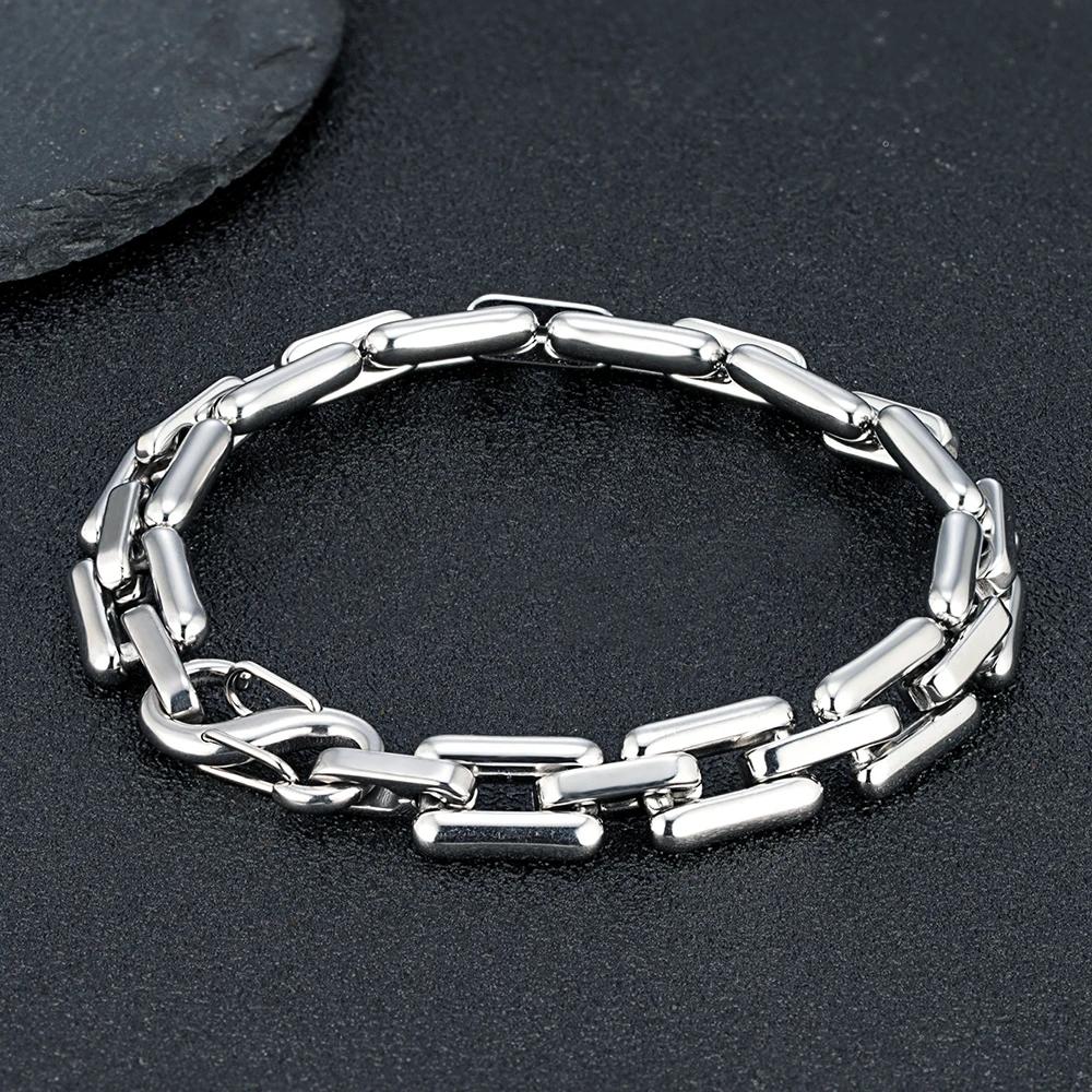 Men's Heavy Handmade Chain Bracelet Never Fade Double Push Carabiner Clasp Stainless Steel Punk Rectangle Link Accessory