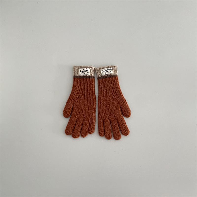 New Touchscreen Kids Gloves Winter Warm Windproof Cold Proof Five Finger Knitting Retro Korean Style Color Mix