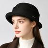 New autumn and winter lace wool basin hat women's French Hepburn style golden top hat bow bucket hat