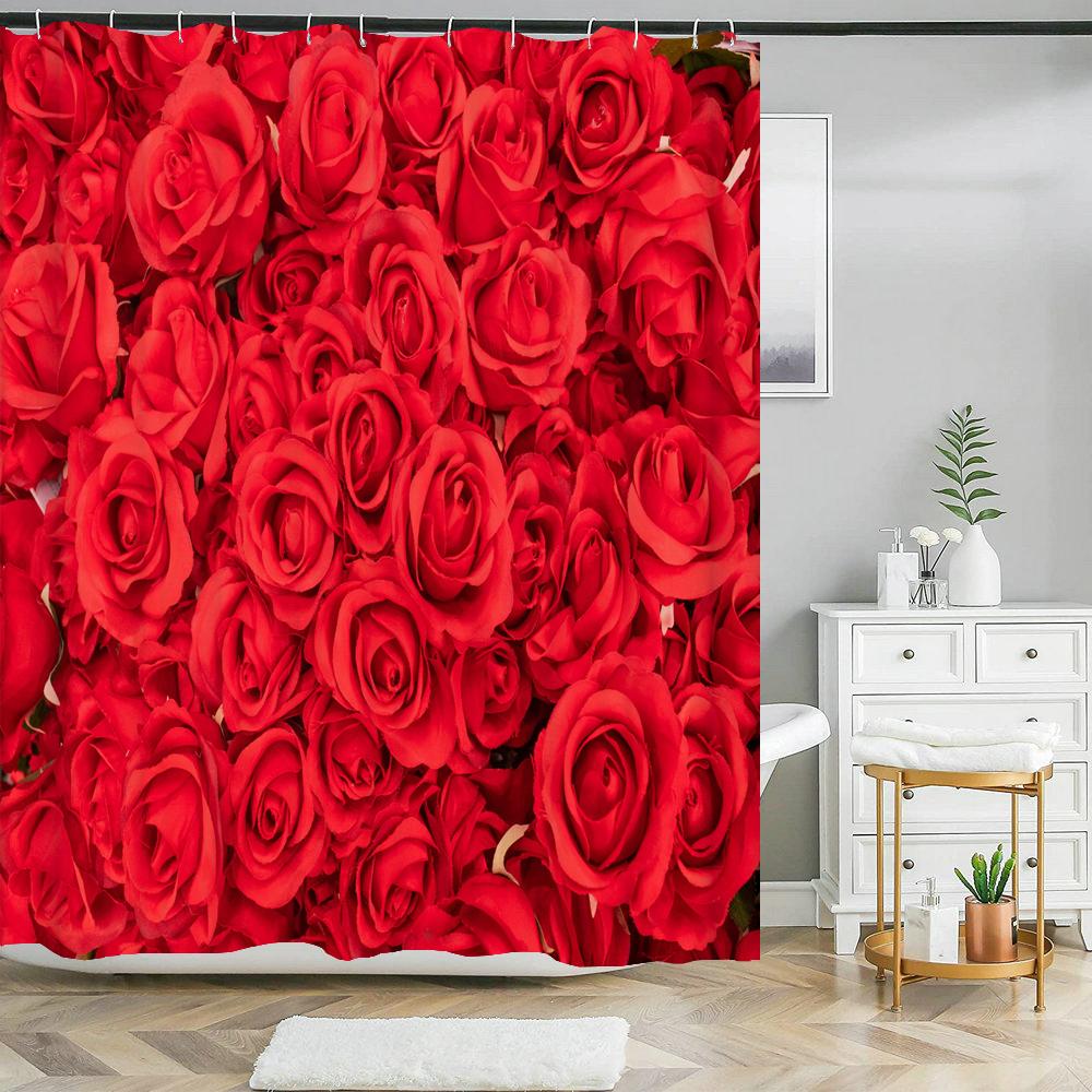 Beautiful natural flowers shower curtain waterproof polyester fabric bath curtain rose floral curtains for bathroom decor