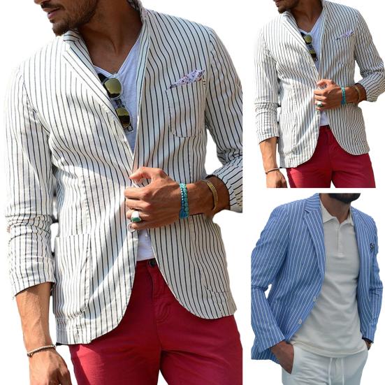 Abrigo de Traje Formal para Hombre con Solapa, Manga Larga, Estampado de Rayas, Bolsillos, Botones, Tapeta