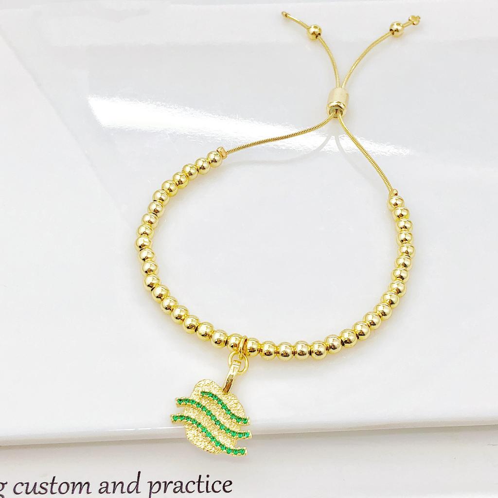 Gold-Plated Copper Bead Chain with Enamel Bees Jellyfish Koi Fish Bracelet for Women Girls Holiday Party Fashion Jewelry Gift