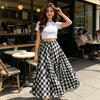 Women Maxi Skirt, Elastic Waist Plaid Print Long Skirt, Flowy Hem Lightweight Summer Skirt for Beach Travel Vacation Party