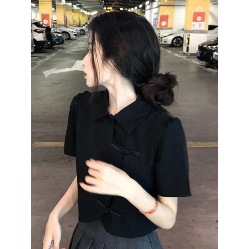 Chinese Style Shirts Women Modern Crop Pure Summer All-match Sweet Girl Irregular Fashion Lady Elegant Thin