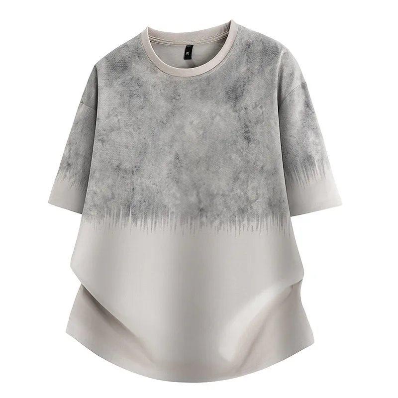 

Men s Summer Color Block Round Neck T-shirt, Sizes M-8XL, 2026 Edition 4XL абрикосовий