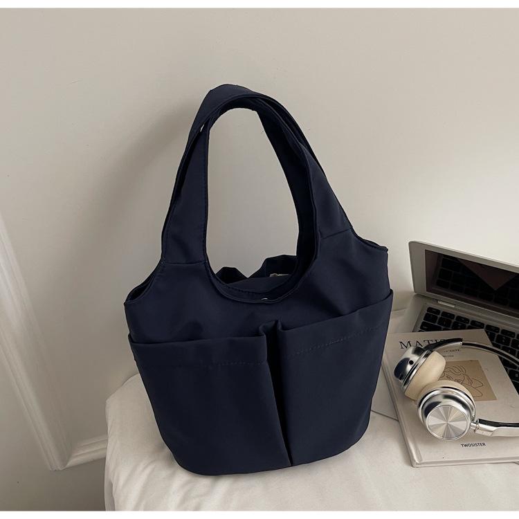 Korean Style Multi-Pocket Canvas Tote Bag with Large Capacity for Lunch or Shoulder Use