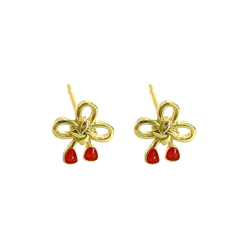 Chinese Knot Earrings National Trend Red Knot Rope Mini Small Earrings Niche Design National Style Earrings
