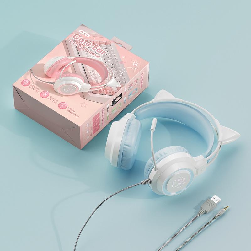 Cat Ear Luminous Wired Gaming Headset for E-Sports