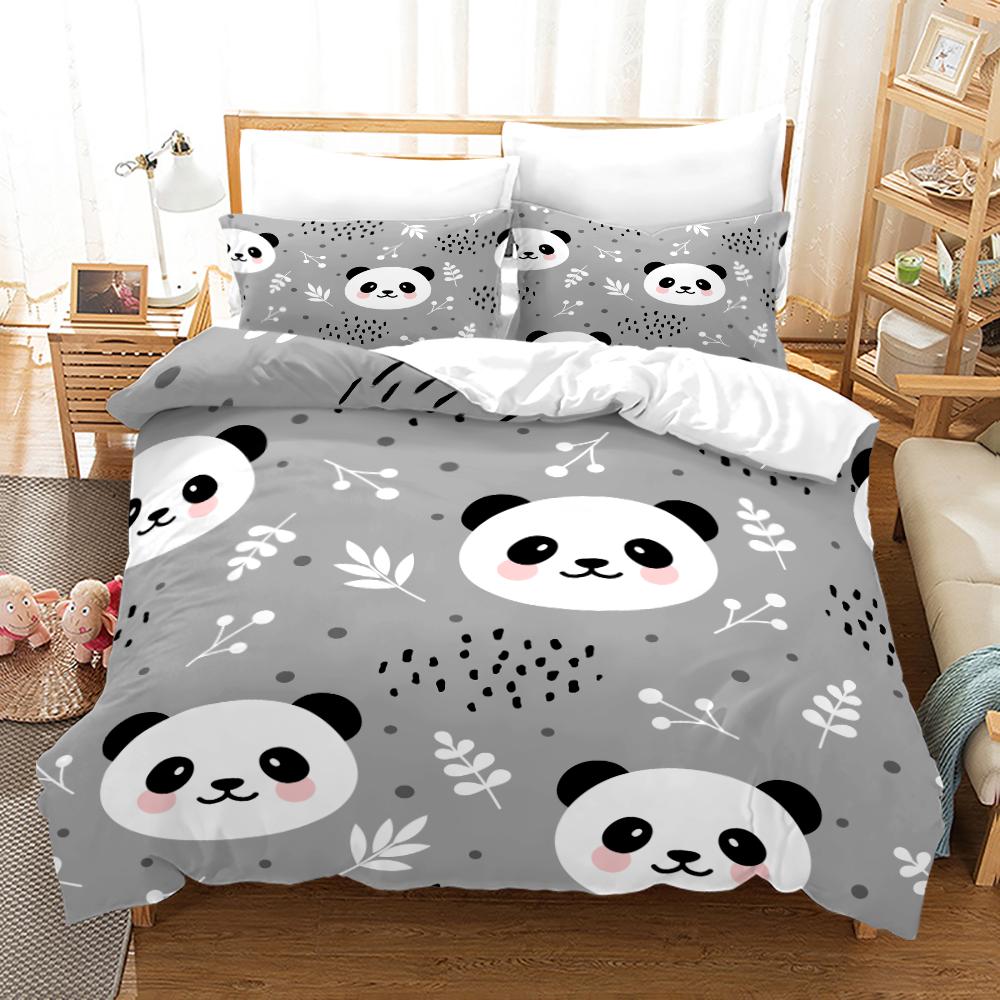 3D Panda Duvet Cover Set King Size Cute Panda Bamboo Bedding Set Black White Bear Polyester Quilt Cover for Boy Kid for Bedroom