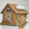 Wood Grain House,Shaped Tissue Box, Modern Country BB Design with Wooden Jute Rope Tray,Nightstand Deco,rMultipurpose Vintage Style Storage Box
