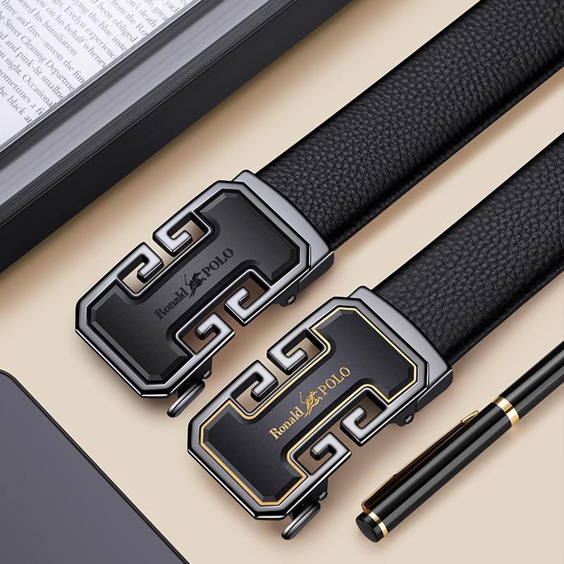 Paul's Men's Genuine Leather Belt with Automatic Buckle, Cowhide, for Business and Casual Wear.