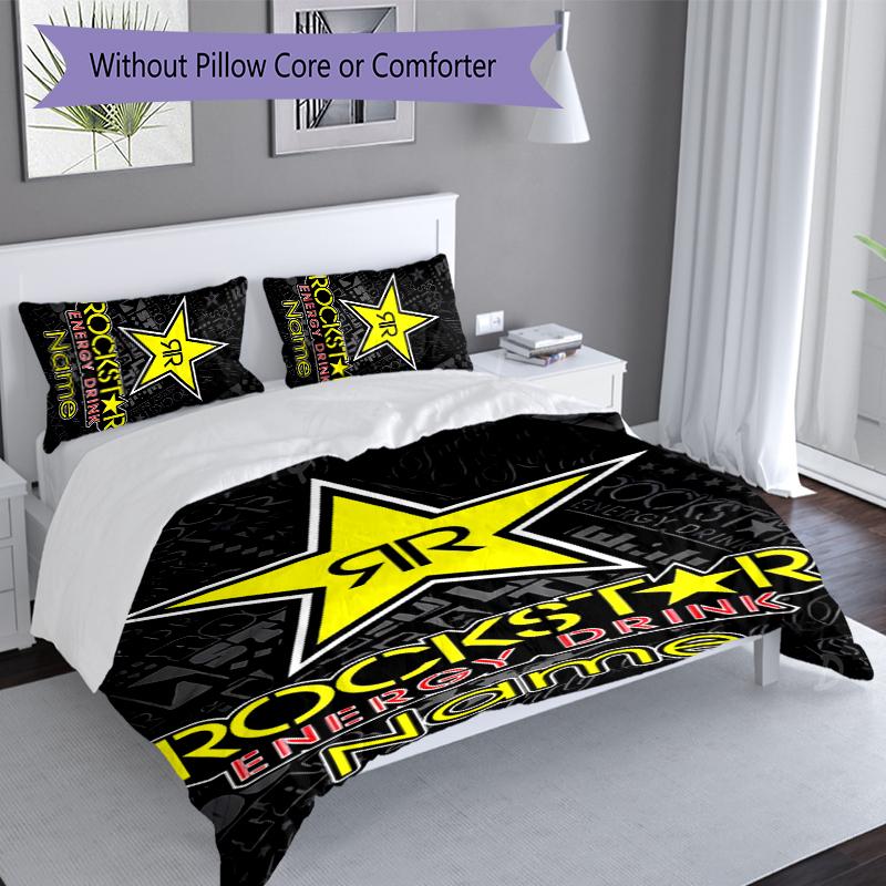 3pcs Custom Name Rockstar Energy Logo Bedding Set,Includes 1 Duvet Cover and 2 Pillowcases,All-season Bedroom Decor