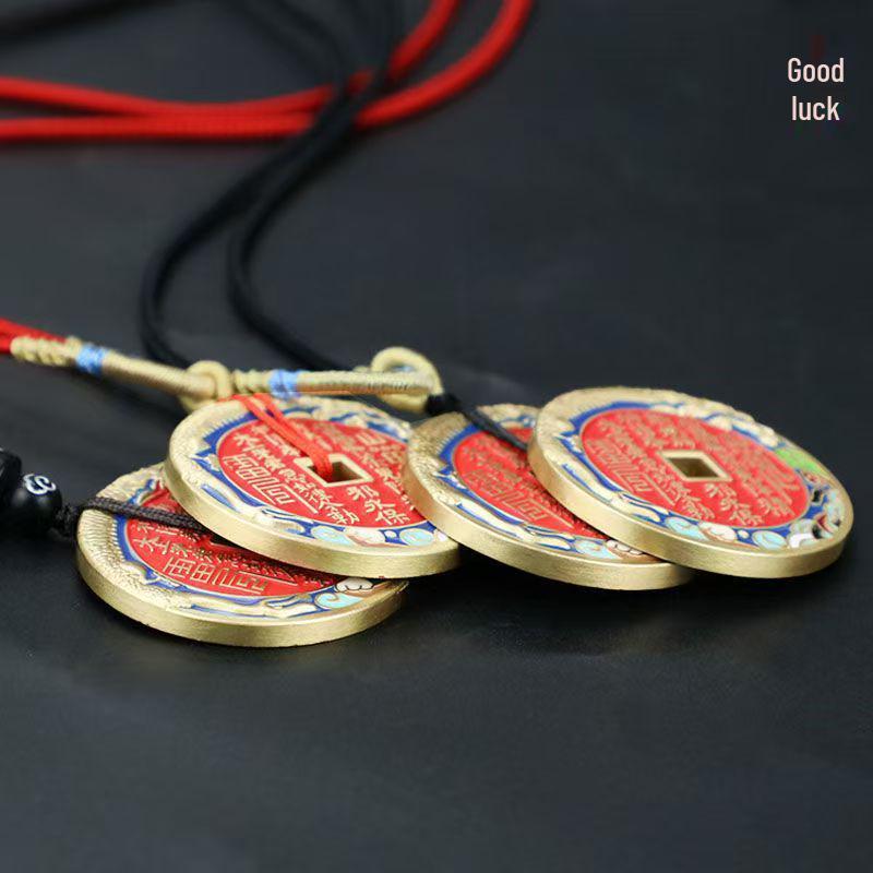 Dragon Enamel Copper Pendant: Cinnabar Ghost Coin with Ancient Craftsmanship