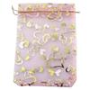 ABBY-300 PCS 9X12cm Heart Printed Pink Organza Bags Jewelry Pouch Bags Drawstring Pouches Wedding Favors Candy Gift Bags