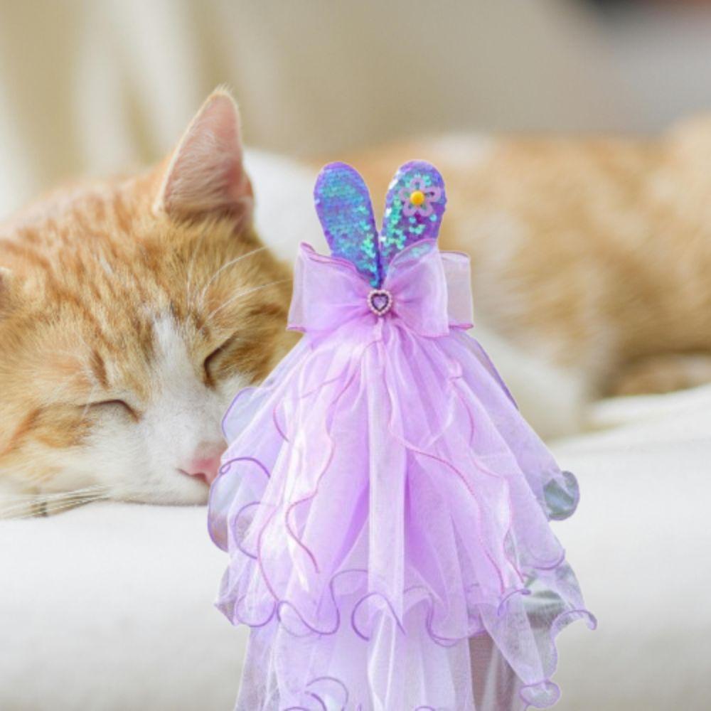 Atmungsaktiver Kaninchenwelpen-Schleier Romantische Haustierkleidung Elegantes Hundehochzeitskleid Haustier-Modenschau