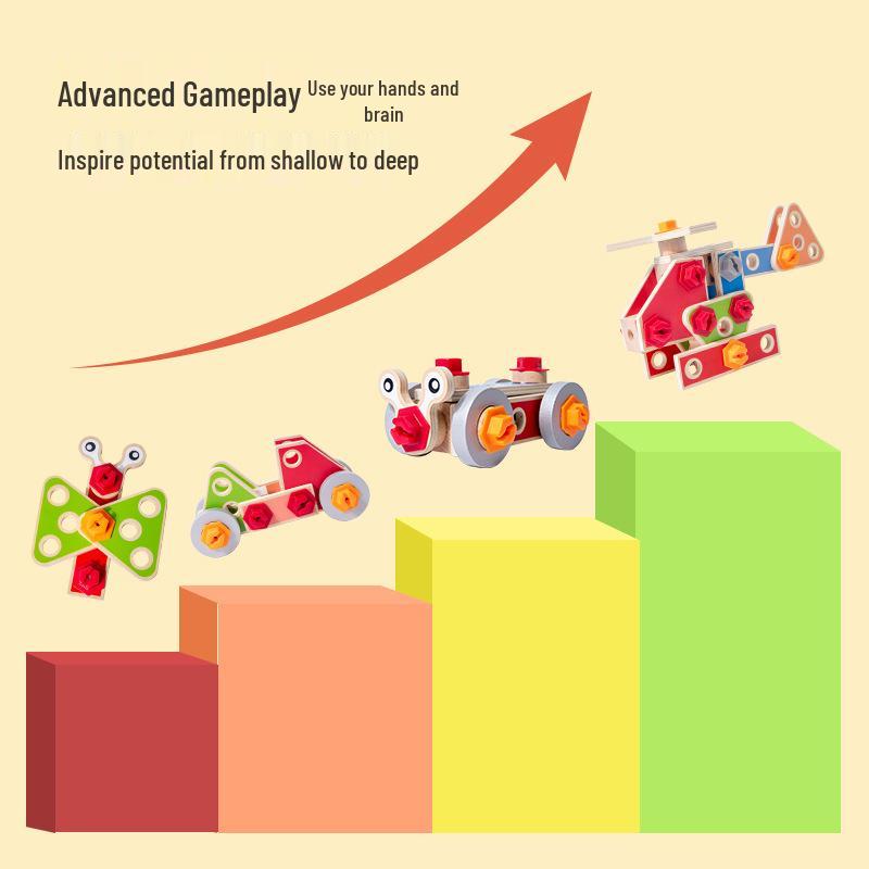 Wooden DIY Kids' Nut Assembly Tool Set - Educational Puzzle Toy for Ages 3-5