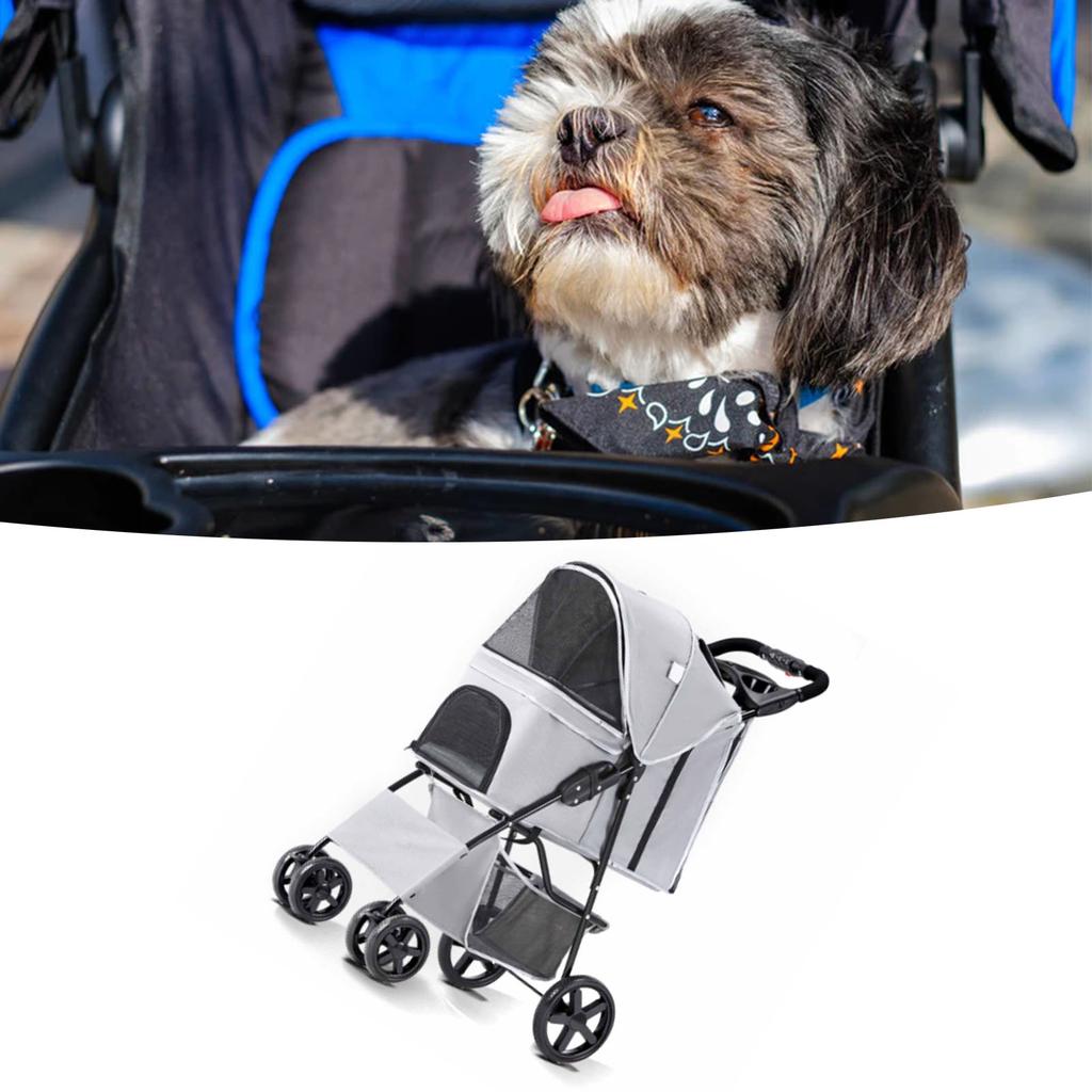 Pet Stroller Lightweight Foldable Ventilate Oxford Portable Small Dog Stroller for Dogs Cats Grey