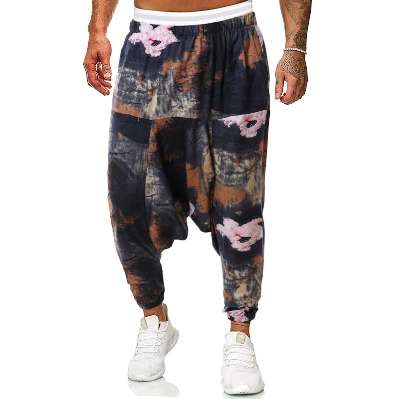 2024 Summer Beach Style Thai Lantern Pants Wide Leg Pant Drawstring Elastic Waist Printing Long Pants Trousers Clothing For Men