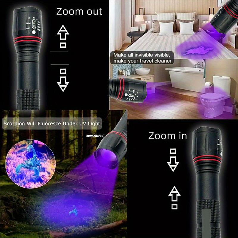 1/2/3PCS T6 LED UV Flashlight Zoomable Torch Light for Ink Dryer Money Fluorescer Detector UV Oil Curing Purple Light Torch