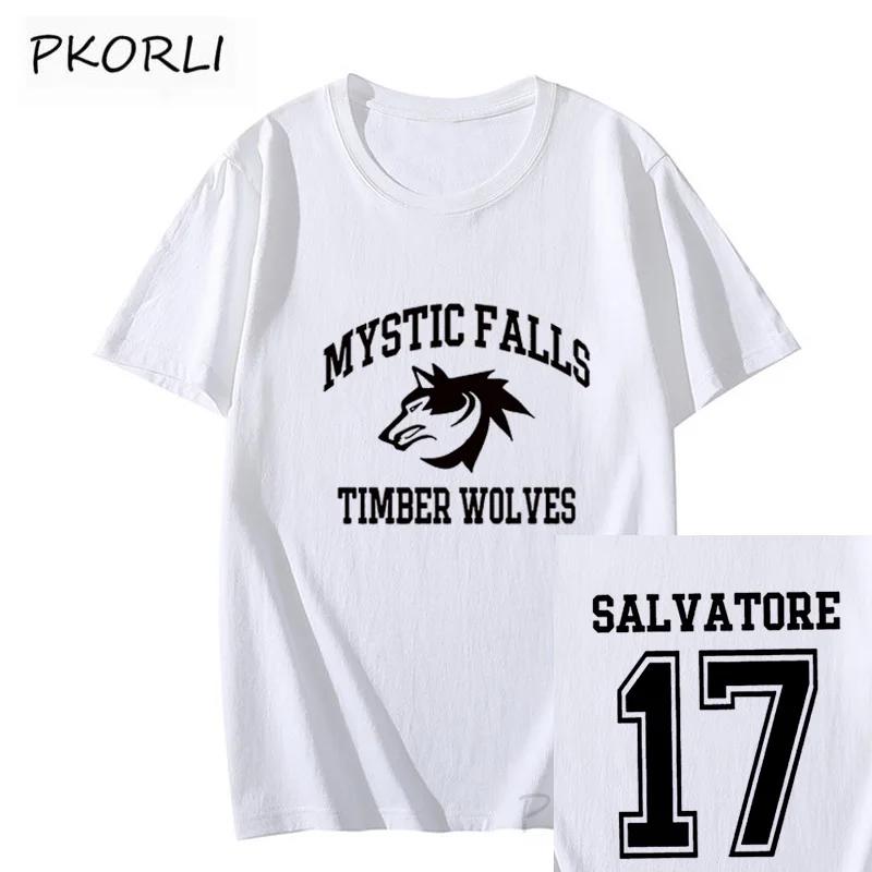 The Vampire Diaries T-shirt Women Vintage Mystic Falls Salvatore 17 Female Clothing Summer Anime Clothes Oversize Streetwear
