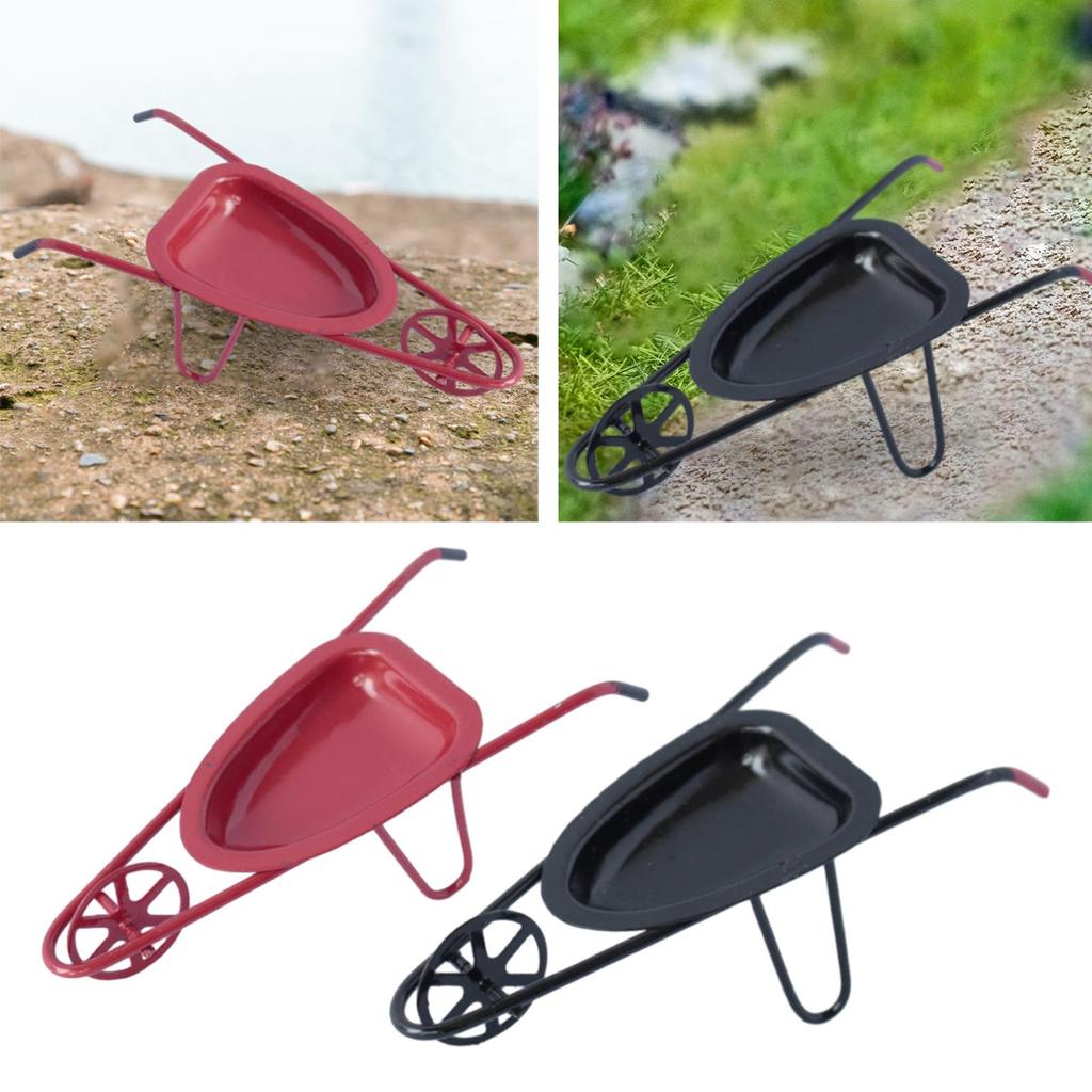 1:12 Dollhouse Wheelbarrow Model Kids Pretend Play Toy, Simulated Scenes Miniature Garden Cart for Building Layout