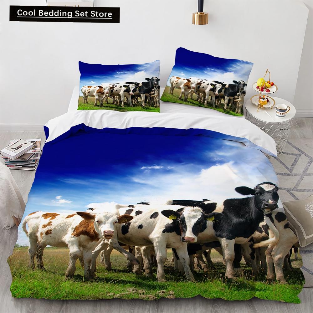 Comforter Cow Herd Pattern King Queen Bedding Set Highland Bull Farm Animal Dairy Cattle Comforter Polyester