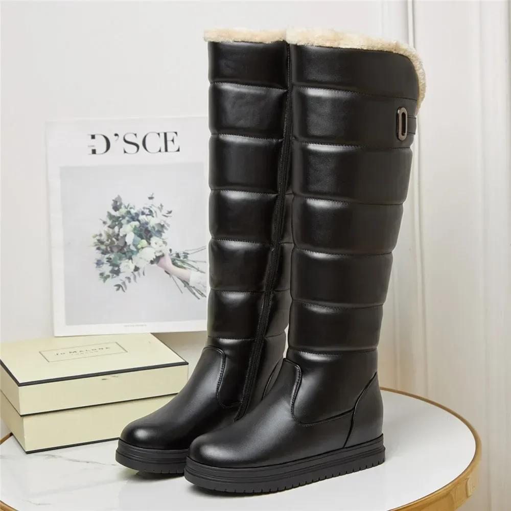 Winter Warm White Snow Boots 2024 Low Heels Shoes Women Knee High Boots Female Platform Plush Long Boats Mujer Black 34-43