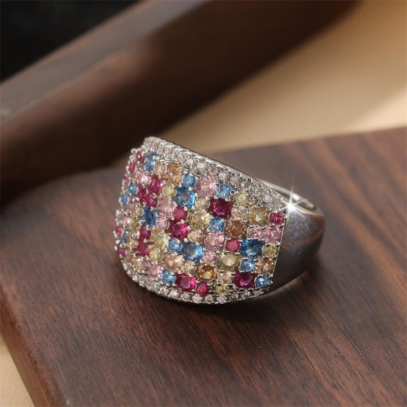 Inele de Damă Geometrice Culoare Cupru Incrustate cu Cubic Zirconia Multicoloră Bijuterii Zilnice și de Petrecere