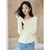La Chapelle Women's Long-Sleeve T-Shirt with Beaded Tulle Collar