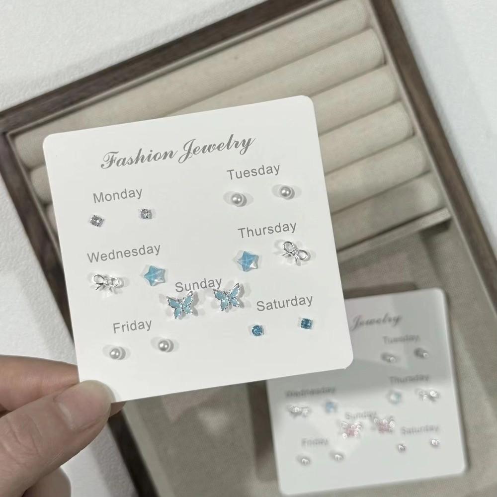 7PCS Mini Butterfly Earrings Y2K Alloy Animal Heart Earring Multiple Pairs of Women's Earring