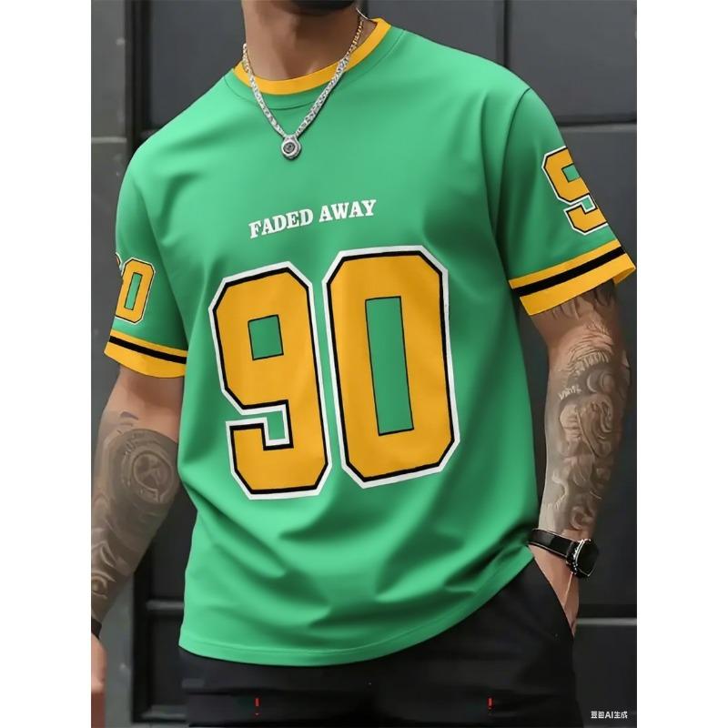 Men's Round Neck Short Sleeve Summer Patchwork Letter NO.90 Print Casual Tees Sports Football Jersey Y2k Women's T-shirt Tops