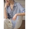 Korean Style Office Lady Blue Striped Spring Summer Fashion All-match Blouse Long Sleeve Turndown Collar Loose Casual Shirt