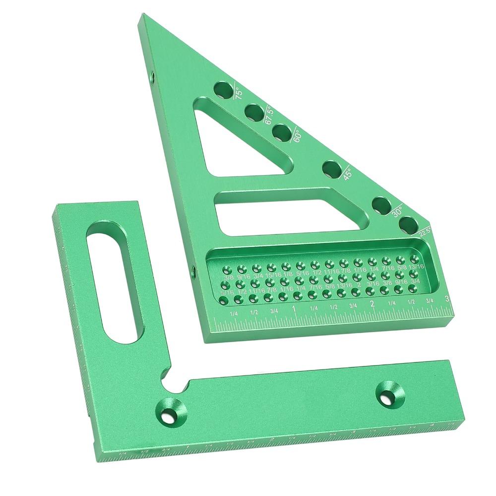 6pcs Green 3D Carpenter Square Aluminum Alloy Layout Measuring Tool Woodworking