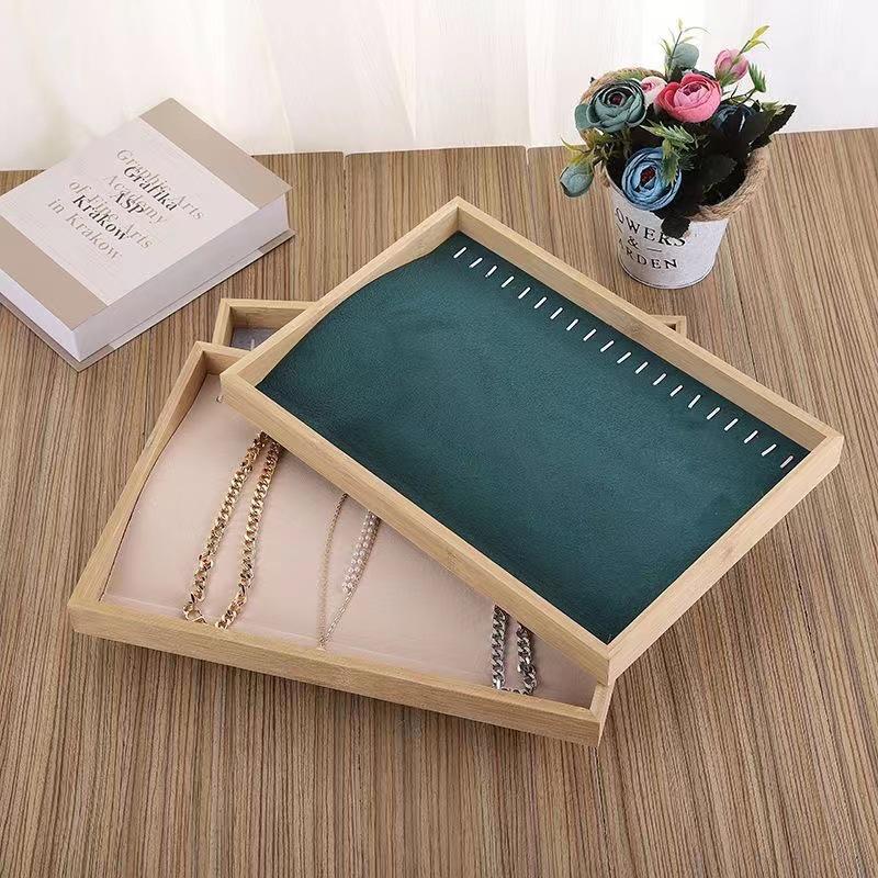 Bamboo & Wood Jewelry Display Tray - Necklace, Bracelet, and Stall Rack Organizer