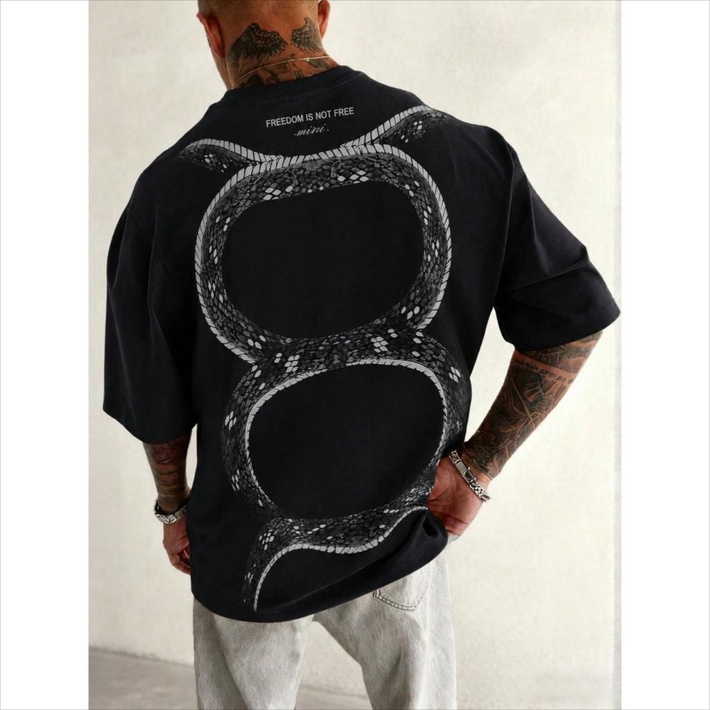 Men's Double Sided Printed T-Shirt, American Style Vintage Street Casual Top, Suitable For City And Nightlife