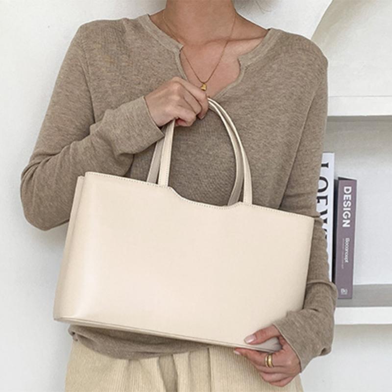 Solid Color Minimalist Handbag Women's Large Capacity Casual Commuter Bag Retro French Elegant Shoulder Bag Magnetic Design